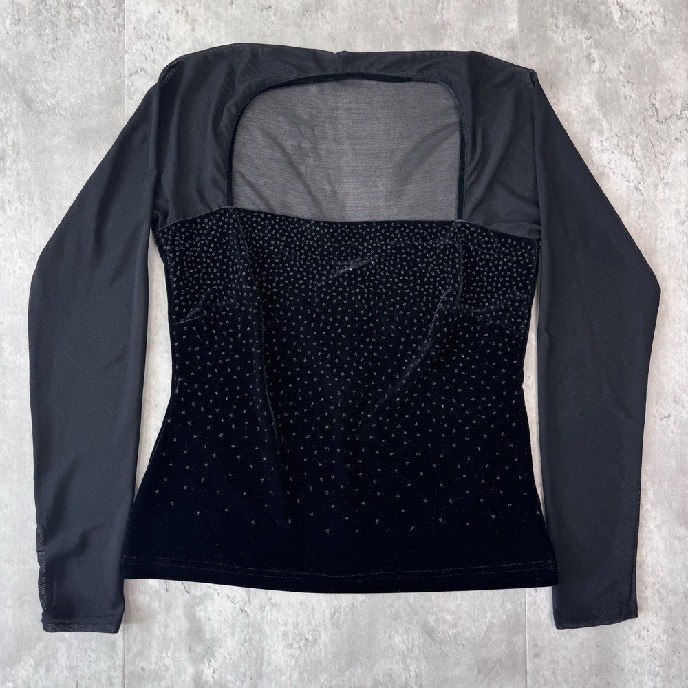 Vintage Robbie Bee Top Womens 8 Black Velvet Sheer Mesh Goth Sparkle Made USA 90